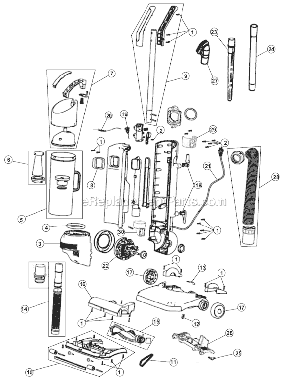 Page A Diagram and Parts List for UD40220  Dirt Devil Upright Vacuum